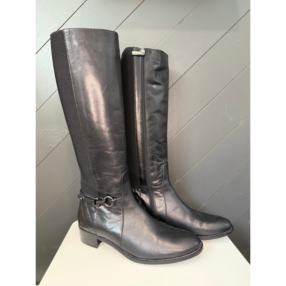 Aquatalia Black Leather Quilted Knee High Riding Boots Women’s 11 Made in Italy - Picture 1 of 11